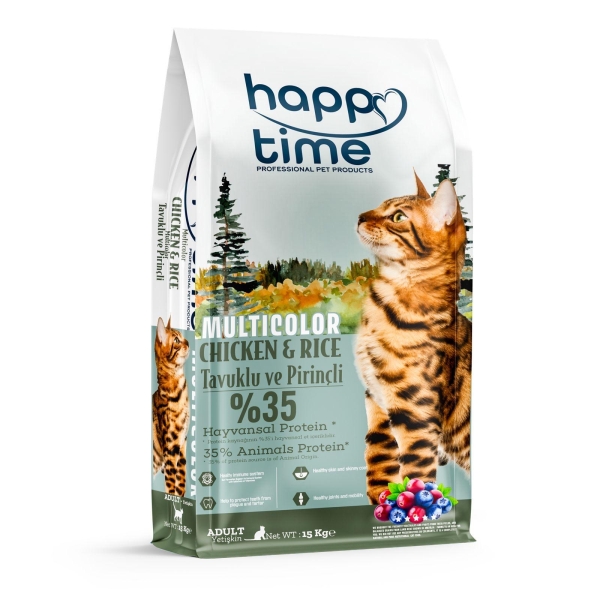 HAPPY TİME ADULT CAT GOURMET MULTİCOLOR TAVUKLU&PRİNÇLİ  15 KG