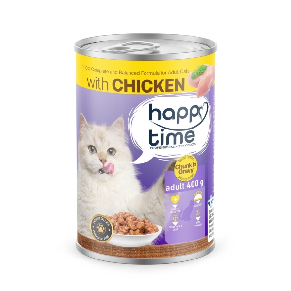 HAPPY TİME YETİŞKİN KEDİ TAVUKLU KONSERVE 400GR*12